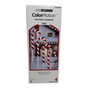 Gemmy LED Lightshow ColorMotion 4 Ct Candy Cane Pathway Lights/Markers White